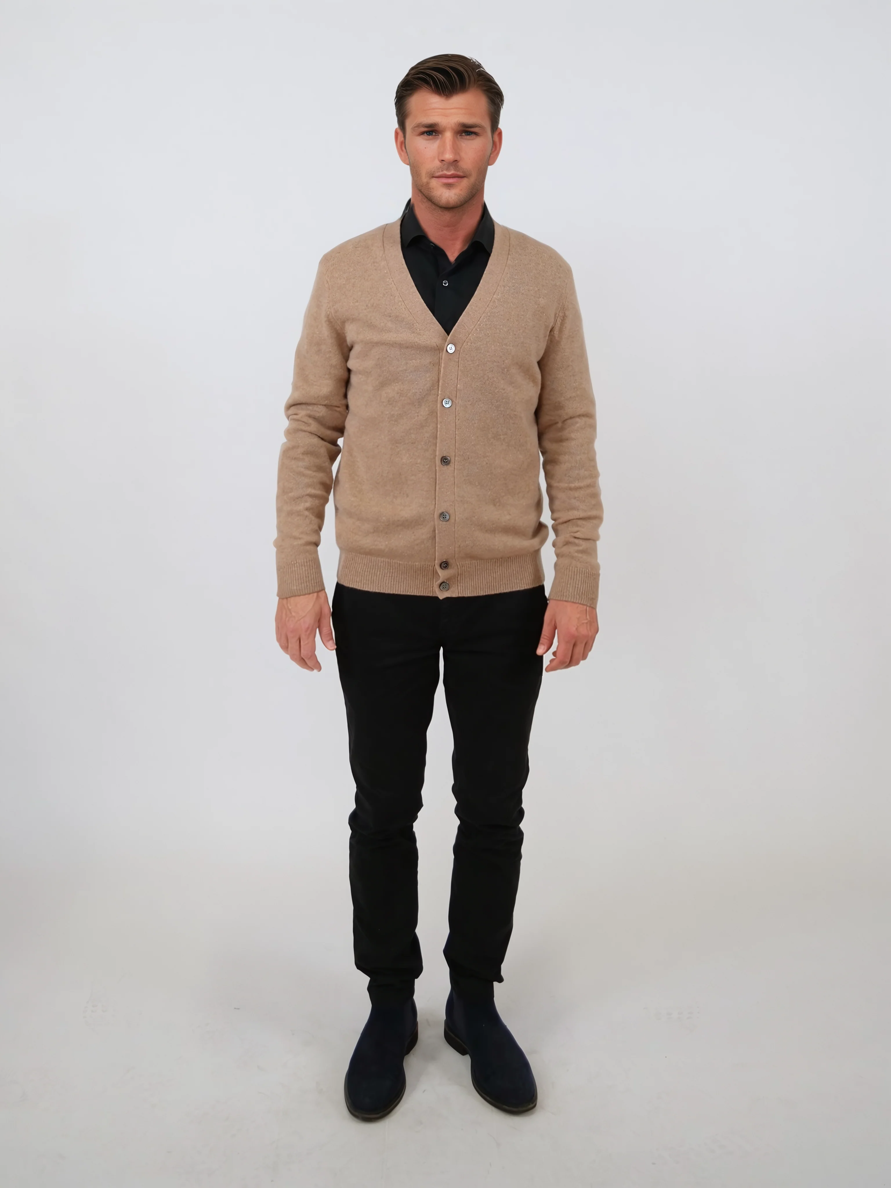 SY -24CA -105-9 herre cardigan - 100% ren cashmere - mænd - kamel - Image 2