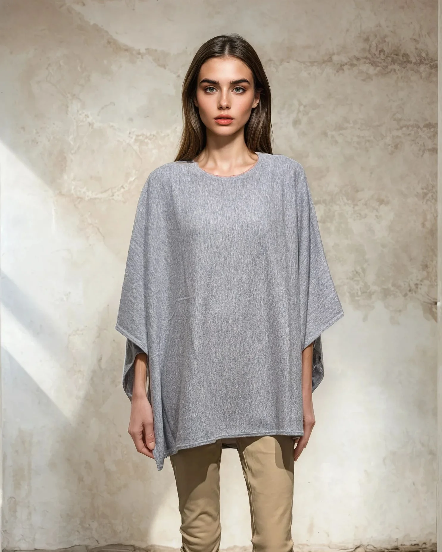 SY-9026 Poncho - 100% Pure Cashmere - Damer - Electric Grey